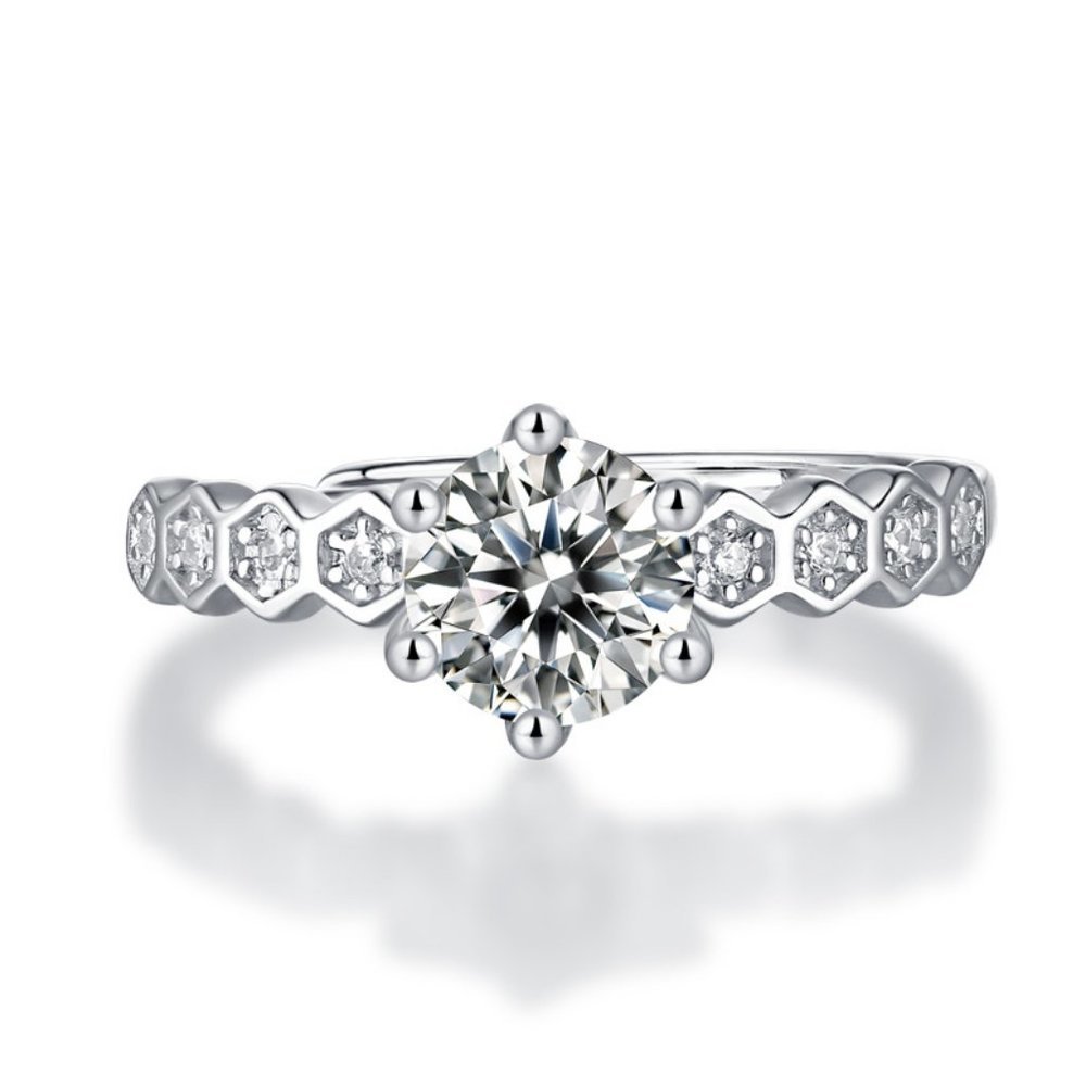 Certified 3ct. t.w. Moissanite Diamond Honeycomb Band Engagement Ring NEW - Picture 5 of 9